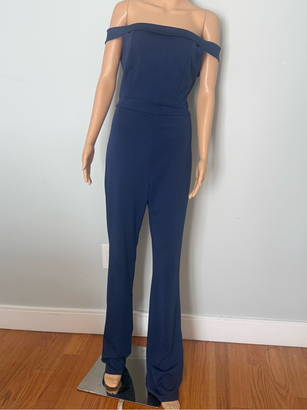 Silvia Rufino Off-Shoulder Navy Jumpsuit